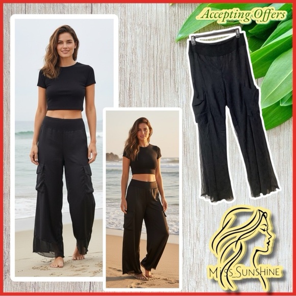 Guess Collection NWT - Sz M - Silk carpenter style wide leg flowy pants 2-layers - Picture 1 of 12